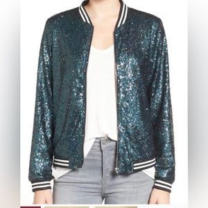 Blue sequin bomber jacket